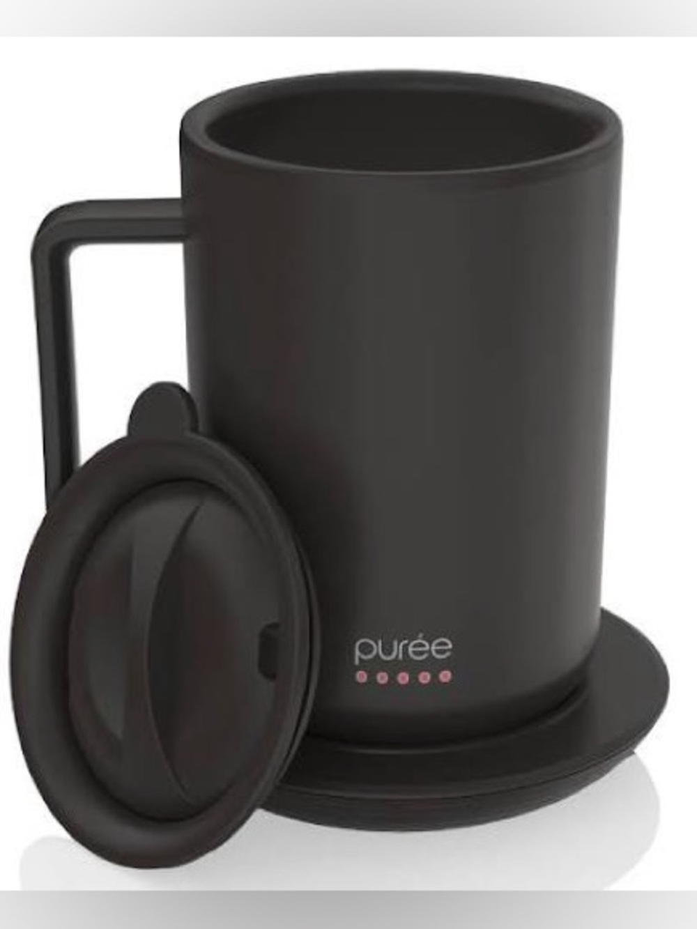 Tzumi Puree Warming Coffee Mug Stainless Steel Warmer Coaster and Lid Black - Picture 1 of 2